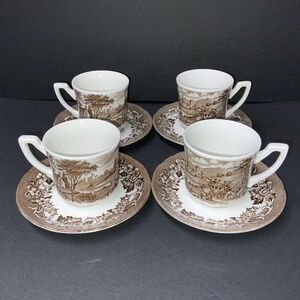 J & G Meakin Set of 4 Cups & Saucers Royal Staffordshire Brown Stratford Stage